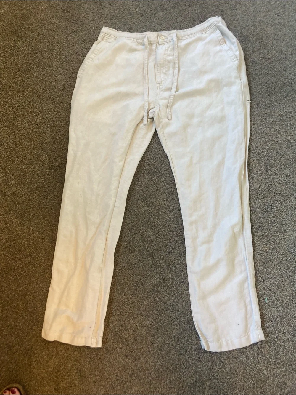 CUBAVERA Men’s Cream Linen Blend Coastal casual Wide Leg Trousers Size LX 32.